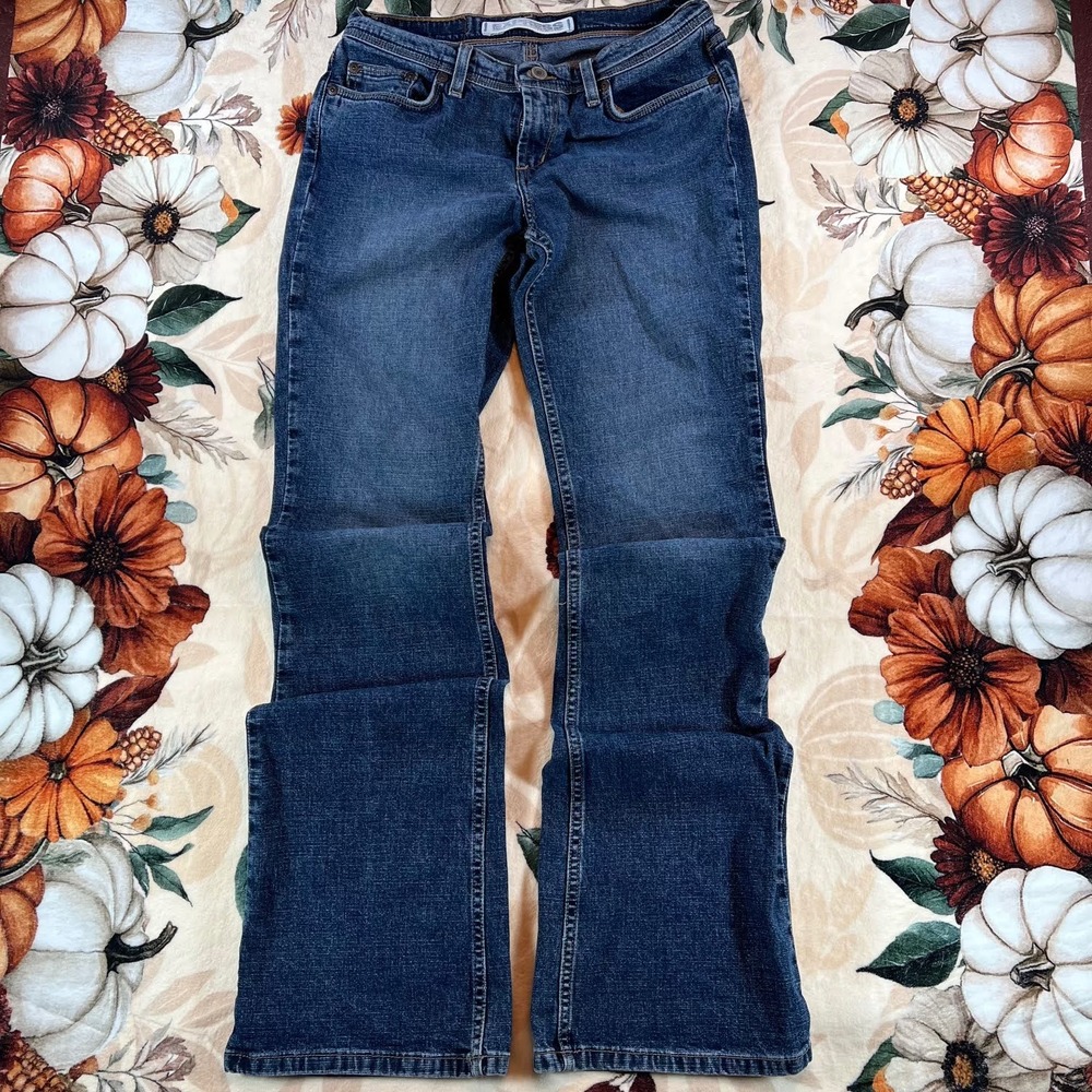 Express Womens Precision Fit Slung Flare Jeans Low Rise Dark Wash Size 5/6 L
